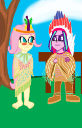 Size: 1184x1845 | Tagged: safe, artist:bigpurplemuppet99, character:aria blaze, character:fluttershy, ship:ariashy, my little pony:equestria girls, blushing, female, flutterblaze, holiday, lesbian, shipping, thanksgiving