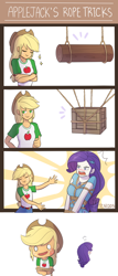 Size: 1000x2340 | Tagged: safe, artist:tcn1205, character:applejack, character:rarity, species:human, ship:rarijack, g4, my little pony: equestria girls, my little pony:equestria girls, angry, bondage, box, cute, female, geode of shielding, handprint, humanized, jackabetes, lesbian, log, magical geodes, pony coloring, raribetes, rope, shibari, shipping, slapped, tied up