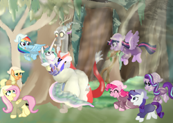 Size: 4960x3508 | Tagged: safe, artist:mr100dragon100, character:applejack, character:discord, character:fluttershy, character:pinkie pie, character:princess celestia, character:rainbow dash, character:rarity, character:twilight sparkle, character:twilight sparkle (alicorn), species:alicorn, species:pony, ship:dislestia, female, male, mane six, shipping, snow white, straight