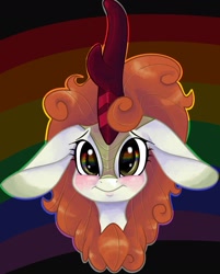 Size: 1453x1808 | Tagged: source needed, safe, artist:smirk, character:autumn blaze, species:kirin, episode:sounds of silence, g4, my little pony: friendship is magic, awwtumn blaze, blushing, bust, cute, female, floppy ears, large ears, legitimately amazing mspaint, long ears, looking at you, ms paint, portrait, rainbow, smiling, solo