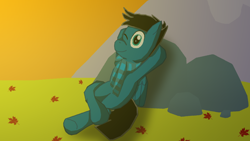Size: 1920x1080 | Tagged: safe, artist:agkandphotomaker2000, oc, oc:pony video maker, species:pony, anatomically incorrect, autumn, drawing, incorrect leg anatomy, relaxing, solo