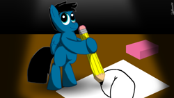 Size: 1920x1080 | Tagged: safe, artist:agkandphotomaker2000, oc, oc:pony video maker, species:pony, drawing, drawing butts, paper, pencil, plot, solo