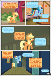 Size: 3255x4838 | Tagged: safe, artist:gutovi, character:applejack, character:rainbow dash, species:earth pony, species:pegasus, species:pony, comic:why me!?, ship:appledash, alternate ending, barn, blushing, comic, couch, explicit series, female, lesbian, shipping, show accurate, sunrise, sweet apple acres