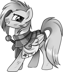 Size: 6491x7486 | Tagged: safe, artist:pepooni, oc, oc only, species:pegasus, species:pony, absurd resolution, armor, black and white, bruised, buck legacy, card art, fantasy class, fleur-de-lis (symbol), grayscale, knight, looking at you, monochrome, scuff mark, simple background, solo, sword, transparent background, weapon
