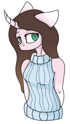 Size: 327x578 | Tagged: safe, artist:cindydreamlight, oc, oc:cindy, species:anthro, species:pony, species:unicorn, curved horn, female, horn, mare, simple background, sleeveless sweater, solo, transparent background