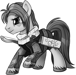 Size: 7330x7217 | Tagged: safe, artist:pepooni, oc, oc only, species:pony, absurd resolution, armor, arrow, bow (weapon), buck legacy, card art, chainmail, clothing, fantasy class, male, ranger, scarf, simple background, solo, tattoo, transparent background