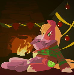 Size: 1280x1300 | Tagged: safe, artist:hoverrover, character:big mcintosh, character:cheerilee, species:earth pony, species:pony, ship:cheerimac, episode:hearth's warming eve, g4, my little pony: friendship is magic, cheeribetes, christmas, christmas tree, clothing, colored hooves, cute, cutie mark, eyes closed, female, fire, fireplace, floppy ears, hearth's warming, hearth's warming tree, holiday, hooves, lineless, macabetes, male, mare, shipping, stallion, straight, sweater, tree