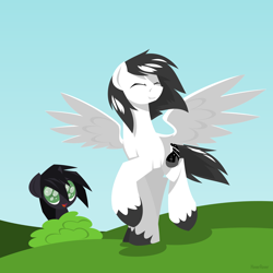 Size: 1280x1280 | Tagged: safe, artist:hoverrover, oc, oc:hoverrover, species:pegasus, species:pony, species:unicorn, colored hooves, eyes closed, hooves, horn, lineless, male, spread wings, stallion, wings