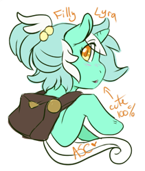 Size: 505x597 | Tagged: safe, artist:mlpfwb, character:lyra heartstrings, species:pony, species:unicorn, bag, blushing, bust, colored pupils, female, hairband, looking at you, mare, profile, simple background, solo, transparent background