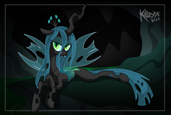 Size: 2325x1570 | Tagged: safe, artist:killryde, character:queen chrysalis, species:changeling, changeling queen, female, looking at you, lounging, solo