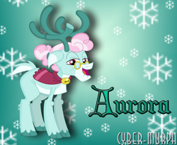 Size: 1760x1444 | Tagged: safe, artist:cyber-murph, character:aurora, species:deer, species:pony, species:reindeer, episode:best gift ever, g4, my little pony: friendship is magic, bell, signature, snow, snowflake