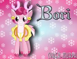 Size: 1760x1352 | Tagged: safe, artist:cyber-murph, character:bori, species:deer, species:pony, species:reindeer, episode:best gift ever, g4, my little pony: friendship is magic, bells, clothing, signature, snow, snowflake