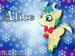 Size: 1756x1328 | Tagged: safe, artist:cyber-murph, character:alice, species:deer, species:pony, species:reindeer, episode:best gift ever, g4, my little pony: friendship is magic, bell, bow tie, cute, freckles, signature, snow, snowflake