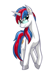 Size: 1460x2000 | Tagged: safe, artist:texasuberalles, oc, oc only, oc:audina puzzle, species:pony, species:unicorn, 2019 community collab, derpibooru community collaboration, colored hooves, ear piercing, female, glasses, looking at you, mare, piercing, simple background, solo, transparent background