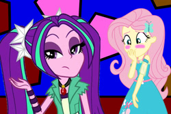 Size: 1875x1250 | Tagged: safe, artist:bigpurplemuppet99, character:aria blaze, character:fluttershy, ship:ariashy, equestria girls:rollercoaster of friendship, g4, my little pony: equestria girls, my little pony:equestria girls, blushing, female, flutterblaze, geode of fauna, lesbian, magical geodes, shipping