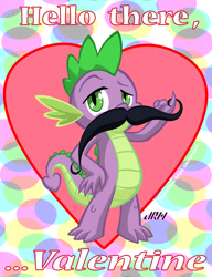 Size: 720x937 | Tagged: safe, artist:texasuberalles, character:spike, species:dragon, facial hair, heart, holiday, looking at you, male, moustache, number 25, solo, valentine, valentine's day