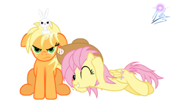 Size: 8000x4800 | Tagged: safe, artist:nightmaremoons, character:angel bunny, character:applejack, character:fluttershy, ship:appleshy, absurd resolution, female, lesbian, shipping