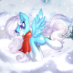 Size: 3000x3000 | Tagged: safe, artist:chaosangeldesu, oc, oc only, oc:icy heart, species:pony, clothing, commission, female, mare, scarf, smiling, solo