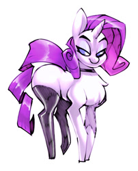 Size: 621x768 | Tagged: safe, artist:bigdad, character:rarity, species:pony, species:unicorn, bedroom eyes, choker, clothing, female, latex, mare, simple background, smiling, socks, solo, thigh highs, white background