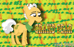 Size: 2289x1474 | Tagged: safe, artist:cyber-murph, character:grand pear, episode:the perfect pear, g4, my little pony: friendship is magic, elderly, food, neckerchief, pear, season 7, signature
