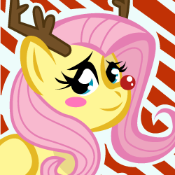 Size: 250x250 | Tagged: safe, artist:ladypixelheart, character:fluttershy, antlers, blushing, christmas, reindeer antlers, smiling