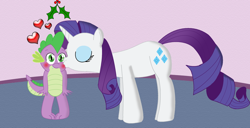 Size: 1024x524 | Tagged: safe, artist:cyber-murph, character:rarity, character:spike, ship:sparity, episode:hearth's warming eve, g4, my little pony: friendship is magic, blushing, cute, eyes closed, female, holly, holly mistaken for mistletoe, kissing, male, shipping, smiling, straight