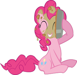 Size: 10000x9721 | Tagged: safe, artist:mrkat7214, character:pinkie pie, species:pony, episode:a bird in the hoof, g4, my little pony: friendship is magic, absurd resolution, cute, diapinkes, female, food, pie, pied, silly, silly pony, simple background, solo, transparent background, vector