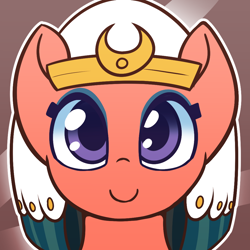 Size: 1000x1000 | Tagged: safe, artist:puetsua, character:somnambula, species:pegasus, species:pony, g4, abstract background, avatar, bust, c:, colored pupils, cute, female, headdress, looking at you, mare, portrait, smiling, solo, somnambetes