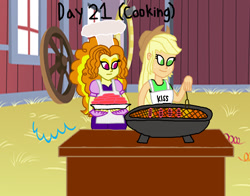 Size: 1800x1409 | Tagged: safe, artist:bigpurplemuppet99, character:adagio dazzle, character:applejack, my little pony:equestria girls, barbeque, cooking, dazzlejack, female, food, grill, hot dog, lesbian, meat, sausage, shipping
