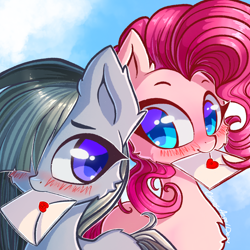 Size: 2048x2048 | Tagged: safe, artist:chaosangeldesu, character:marble pie, character:pinkie pie, species:earth pony, species:pony, cute, diapinkes, female, letter, love letter, marblebetes, mare, mouth hold, pie sisters, siblings, sisters, smiling