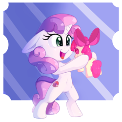 Size: 2000x2000 | Tagged: safe, artist:discorded, character:apple bloom, character:sweetie belle, species:pony, species:unicorn, belly button, bipedal, cute, cutie mark, doll, female, filly, floppy ears, open mouth, plushie, solo, the cmc's cutie marks, toy