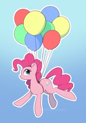 Size: 1509x2173 | Tagged: safe, artist:puetsua, character:pinkie pie, species:earth pony, species:pony, balloon, cute, female, floating, gradient background, mare, solo, then watch her balloons lift her up to the sky
