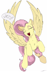 Size: 2750x4250 | Tagged: safe, artist:skitsroom, character:fluttershy, species:pegasus, species:pony, cute, female, mare, shyabetes, simple background, smiling, solo, yay