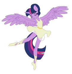 Size: 4339x4472 | Tagged: safe, artist:luciferamon, artist:pink1ejack, character:twilight sparkle, character:twilight sparkle (alicorn), species:alicorn, species:anthro, species:plantigrade anthro, species:pony, episode:a royal problem, g4, my little pony: friendship is magic, absurd resolution, alternate hairstyle, armpits, ballerina, ballet, beautiful, clothing, cute, en pointe, eyes closed, female, high res, mare, scene interpretation, simple background, smiling, solo, spread arms, spread wings, standing, standing on one leg, transparent background, tutu, twilarina, twirl, vector, wings