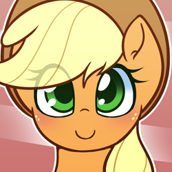 Size: 1000x1000 | Tagged: safe, artist:puetsua, edit, character:applejack, species:earth pony, species:pony, applejack's hat, avatar, bust, c:, clothing, cowboy hat, cute, female, freckles, hat, jackabetes, looking at you, mare, portrait, smiling, solo, stetson