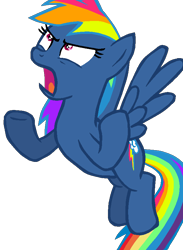 Size: 610x834 | Tagged: safe, alternate version, artist:nightshadowmlp, character:evil pie hater dash, character:rainbow dash, species:pegasus, species:pony, episode:ail-icorn, episode:secrets and pies, g4, my little pony: friendship is magic, spoiler:interseason shorts, adorapiehater, angry, clip art, cropped, dashie mcboing boing, female, flying, lyrebird dash, madorable, mare, ms paint, show accurate, simple background, solo, spread wings, transparent background, wings