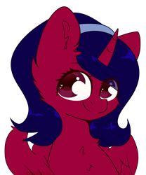 Size: 2500x3000 | Tagged: safe, artist:etoz, oc, oc only, oc:crystal aura ii, species:alicorn, species:pony, alicorn oc, bust, female, happy, headband, horn, mare, request, requested art, simple background, smiling, transparent background, wings