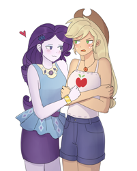 Size: 1144x1422 | Tagged: safe, artist:tcn1205, character:applejack, character:rarity, ship:rarijack, episode:street chic, g4, my little pony: equestria girls, my little pony:equestria girls, spoiler:eqg series (season 2), :3, applejack's hat, blushing, clothing, cowboy hat, cute, denim shorts, female, freckles, hat, heart, jackabetes, lesbian, love, open mouth, pony coloring, raribetes, shipping, shorts, simple background, skirt, sleeveless, stetson, tank top, white background