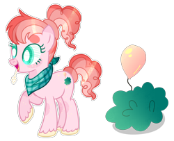 Size: 3632x2952 | Tagged: safe, artist:kurosawakuro, base used, oc, oc only, parent:big macintosh, parent:pinkie pie, parents:pinkiemac, species:earth pony, species:pony, balloon, colored pupils, female, freckles, neckerchief, offspring, raised hoof, solo, straw in mouth, unshorn fetlocks