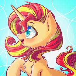 Size: 2048x2048 | Tagged: safe, artist:chaosangeldesu, character:sunset shimmer, species:pony, species:unicorn, back fluff, blushing, chest fluff, colored pupils, cute, female, freckles, leg fluff, mare, open mouth, profile, shimmerbetes, shoulder fluff, solo
