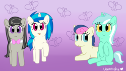 Size: 1920x1080 | Tagged: safe, artist:verminshy, character:bon bon, character:dj pon-3, character:lyra heartstrings, character:octavia melody, character:sweetie drops, character:vinyl scratch, butterfly, cute, filly