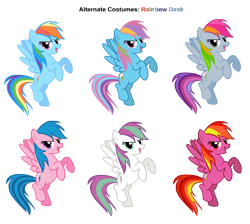 Size: 2900x2600 | Tagged: safe, artist:nethear, artist:pika-robo, character:blossomforth, character:feathermay, character:firefly, character:rainbow dash, character:rainbow dash (g3), species:pegasus, species:pony, g1, g3, g4, alternate costumes, female, g1 to g4, g3 to g4, generation leap, mare, palette swap, race swap, recolor, simple background, transparent background, vector