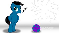 Size: 3840x2160 | Tagged: safe, artist:agkandphotomaker2000, oc, oc:pony video maker, species:pony, ball, breaking the fourth wall, whistling