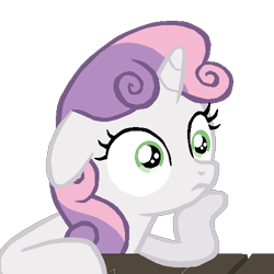 Size: 500x500 | Tagged: safe, artist:nightshadowmlp, character:sweetie belle, species:pony, species:unicorn, episode:ponyville confidential, g4, my little pony: friendship is magic, clip art, exploitable meme, female, filly, meme, ms paint, obligatory pony, show accurate, simple background, sudden clarity sweetie belle, table, transparent background