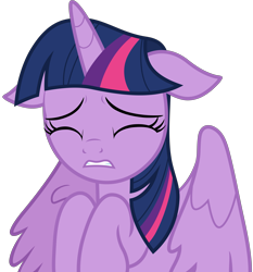 Size: 4791x5137 | Tagged: safe, artist:pink1ejack, character:twilight sparkle, character:twilight sparkle (alicorn), species:alicorn, species:pony, episode:starlight the hypnotist, spoiler:interseason shorts, absurd resolution, eyes closed, female, floppy ears, scared, simple background, sitting, transparent background, vector, wings