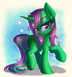 Size: 2735x2923 | Tagged: safe, artist:chaosangeldesu, oc, oc only, oc:buggy code, species:pony, species:unicorn, eyelashes, female, glasses, looking at you, mare, raised hoof, solo