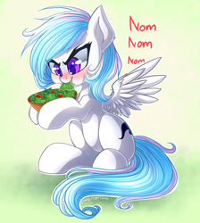 Size: 2692x3000 | Tagged: safe, artist:chaosangeldesu, oc, oc only, oc:starburn, species:pegasus, species:pony, angry eating, cute, eating, food, herbivore, nom, salad, sitting