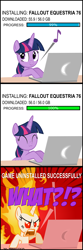 Size: 2000x6000 | Tagged: safe, artist:mrkat7214, character:twilight sparkle, character:twilight sparkle (alicorn), species:alicorn, species:pony, ^w^, angry, catface, comic, computer, fallout, fallout 76, laptop computer, rapidash twilight
