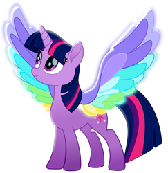 Size: 5237x5386 | Tagged: safe, artist:pink1ejack, character:twilight sparkle, character:twilight sparkle (alicorn), species:alicorn, species:pony, friendship is magic: rainbow roadtrip, g4, my little pony: friendship is magic, absurd resolution, colored wings, colored wingtips, cute, female, looking up, mare, movie accurate, multicolored wings, rainbow wings, simple background, smiling, solo, spread wings, transparent background, twiabetes, vector, wing bling, wings
