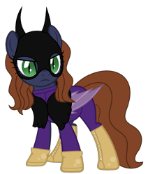 Size: 1281x1513 | Tagged: safe, artist:pegasski, artist:space--paws0w0, base used, oc, oc only, oc:barbat gordon, species:bat pony, species:pony, bat pony oc, batgirl, boots, cape, clothing, commission, dc comics, female, gloves, jacket, leather jacket, mare, mask, shoes, simple background, solo, transparent background